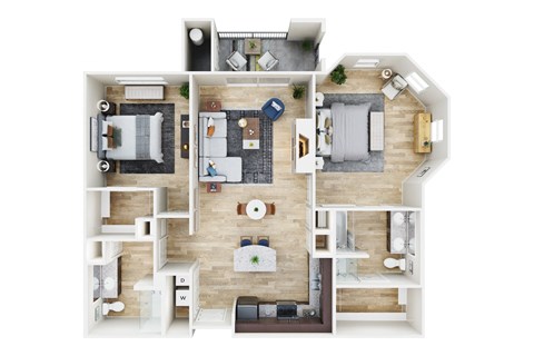 Floor plan for 2 beds, 2 baths, 1204 sqft
